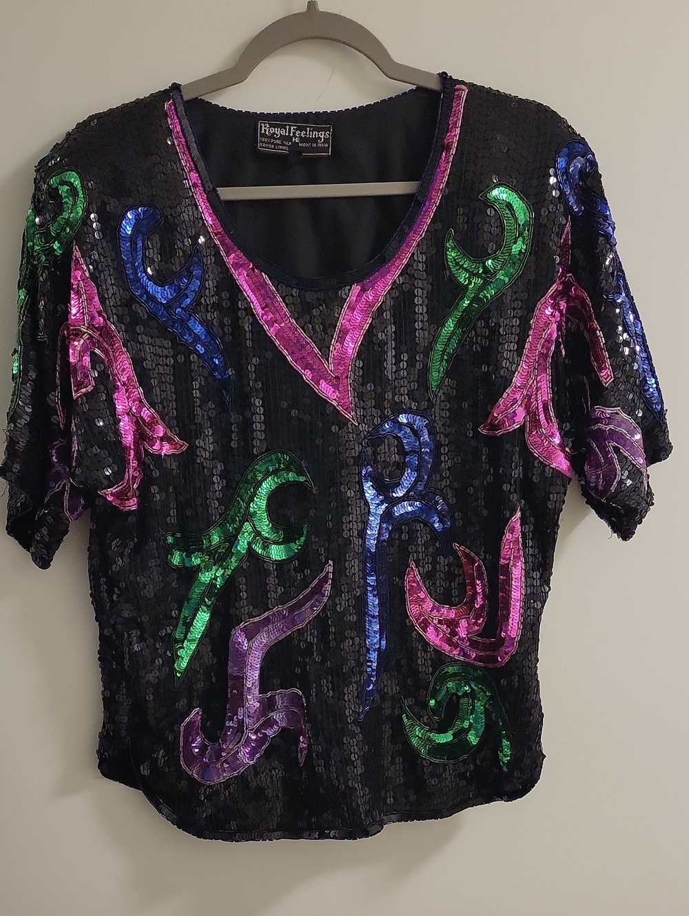 Vintage Royal Feelings 100% Silk Sequin & Beaded Party Top Size M